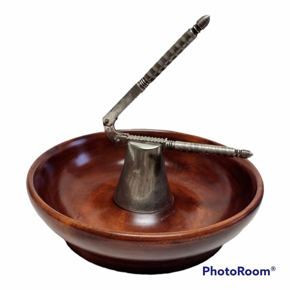 Mid Century Walnut Nut Bowl Nut Cracker Built In